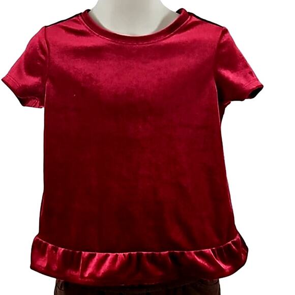 NWT Old Navy Toddler Girls Red Faux Suede Velvet Short Sleeve Top Size 2T - Picture 2 of 5